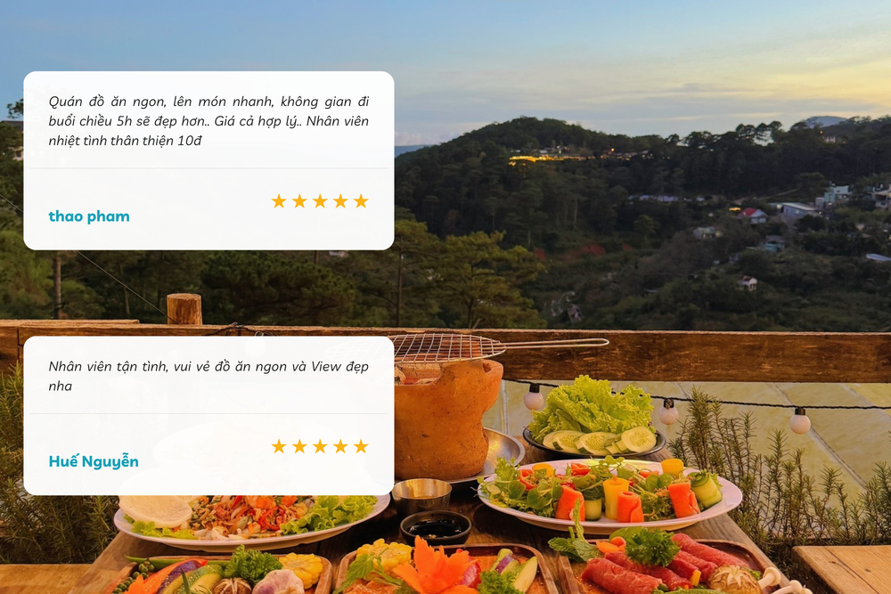 Quán có tầm nhìn hướng núi trữ tình, đồ ăn ngon và nhân viên phục vụ tận tình